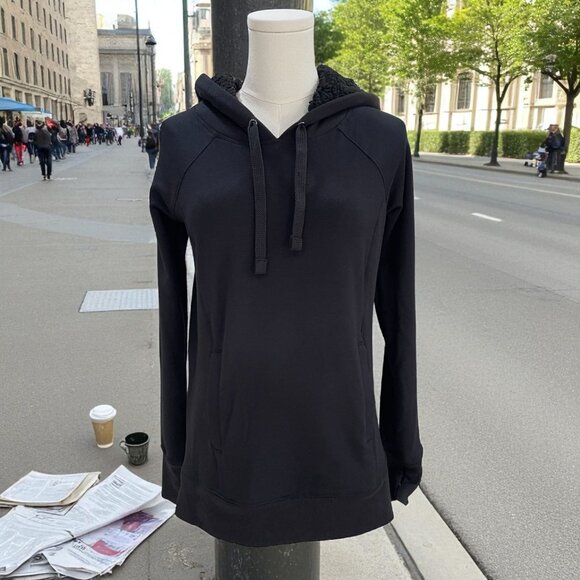 Ideology Black Hoodie XS Sherpa Lined Cozy Fall Jacket Lounge Minimalist Warm - Picture 1 of 10